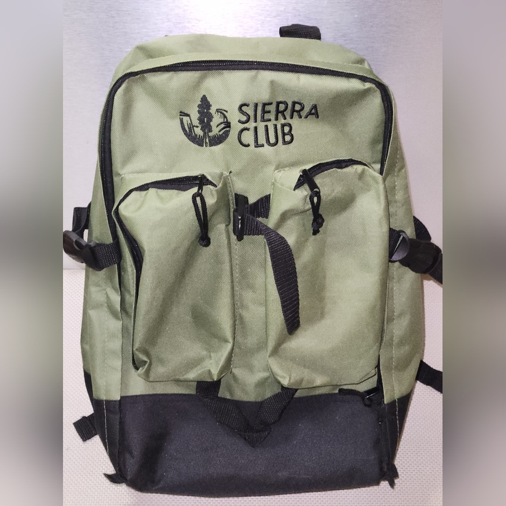Vintage Unused Sierra Club Backpack Avocado Green Black Day Pack Hiking Carry-on